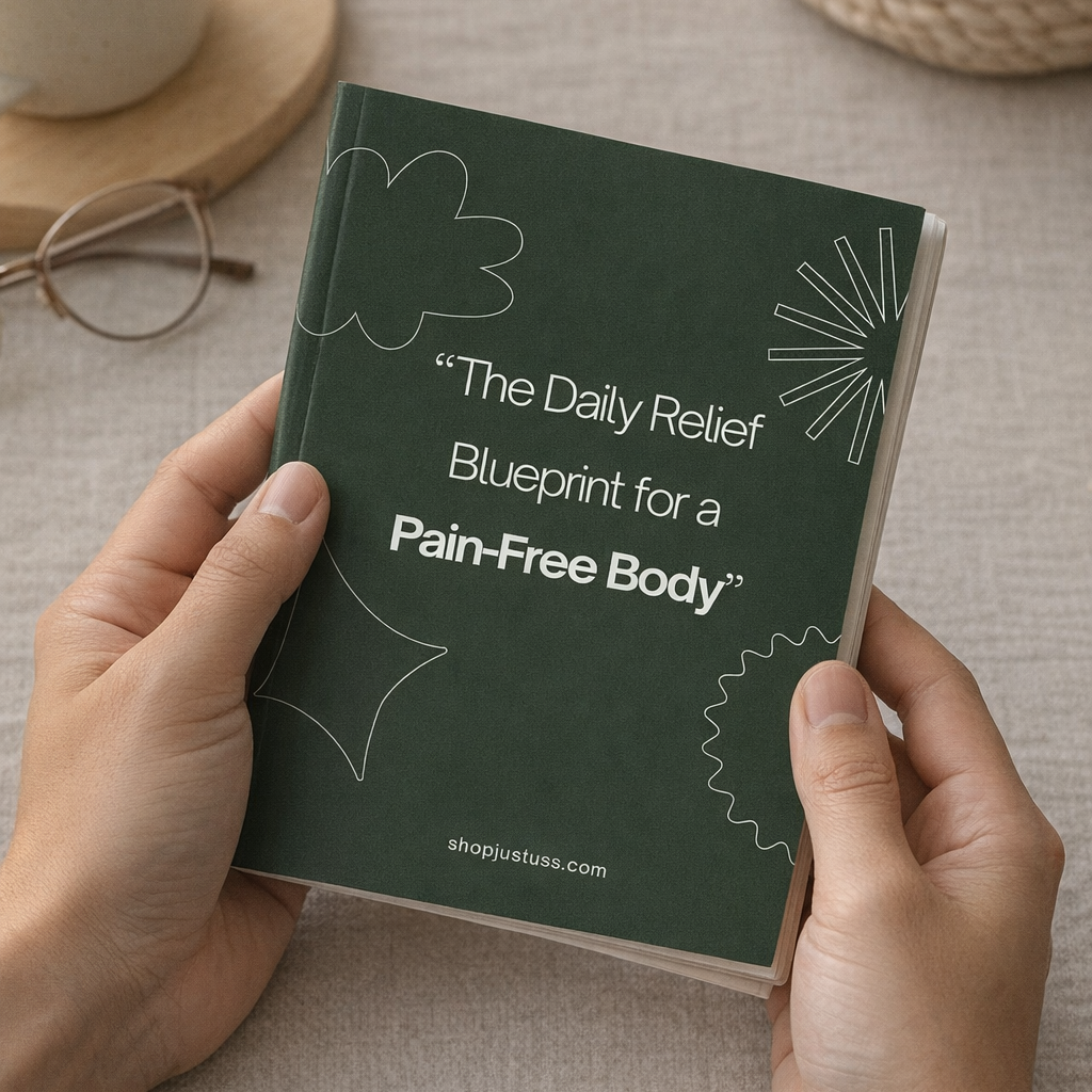 Daily pain relief guide ebook cover for mobility and posture improvement by Justuss